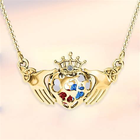 Customized Claddagh Necklace With Birthstone Birthstone Etsy