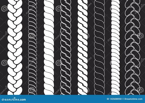 Plait And Braids Pattern Brush Set Ropes In Knotting Style Vector Illustration Stock Vector