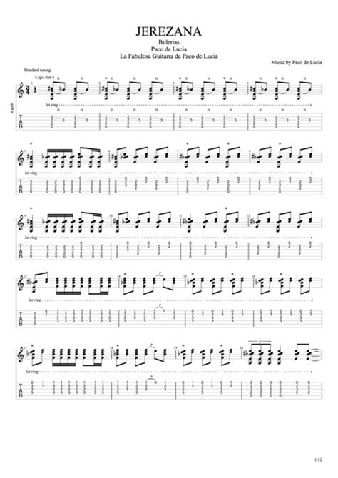 Jerezana Tab By Paco De Lucia Guitar Pro Full Score Mysongbook