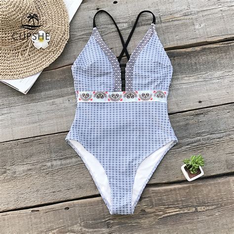 CUPSHE Polka Dot One Piece Swimsuit Women Strappy High Leg Monokini