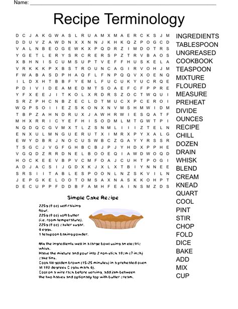 Recipe Terminology Word Search Wordmint