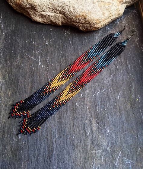 Long Native American Style Beaded Glass Seed Bead Fringe Etsy