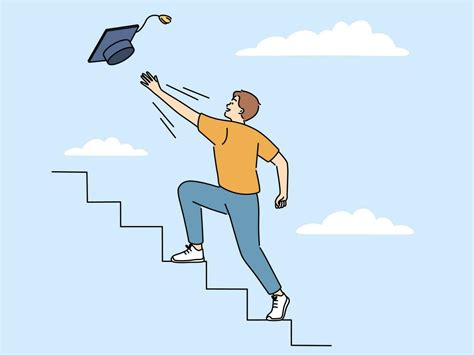 Motivated Male Student Going Upstairs For University Hat Achievement