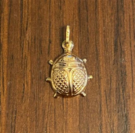 New Ct Yellow Gold Lady Bug Charm Lucky Pendant K Kt Insect Luck