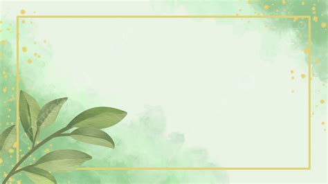 Natural Green Leaves On Watercolor Background With Gold Border Watercolor Green Leaves Gold