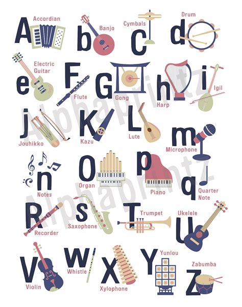 Musical Instruments Alphabet Poster Nursery Print Music Theme