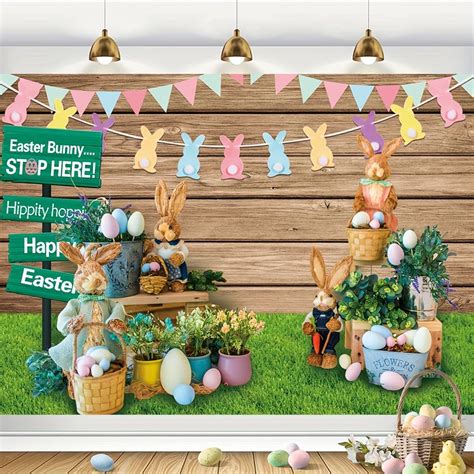 Temu｜1pc, Happy Easter Photography Backdrop, Vinyl Easter Egg Bunny Rustic Wooden Wall Sign … in ...