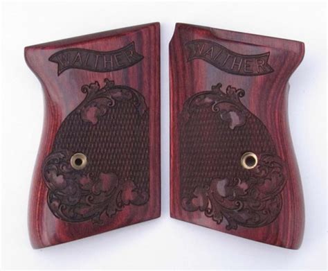 S W Walther Ppk Panel Engraved Checkered With Banners Rosewood