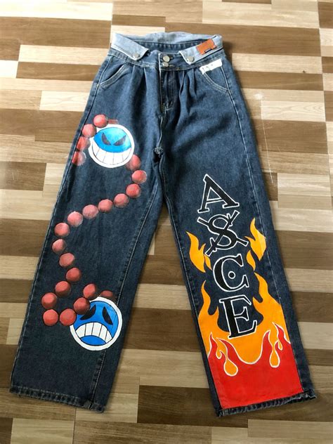 ACE CUSTOM PANTS | Portgas d ace pants, Anime jeans design, One piece