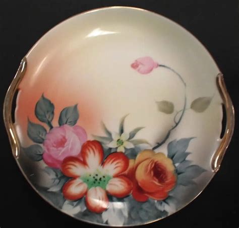 Vintage Noritake Hand Painted Flower Decorative Plates W Handles Ebay