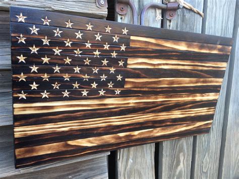 Small Handmade Burned Wood American Flag