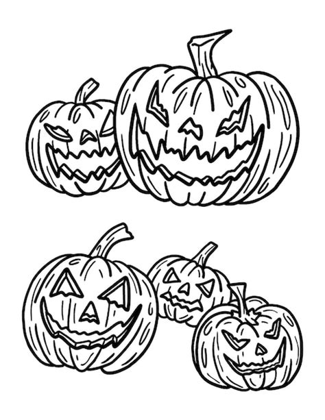 Premium Vector | Halloween pumpkins isolated coloring page