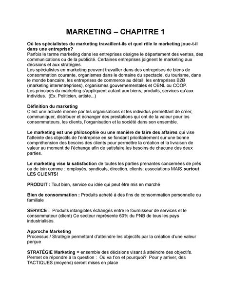 Introduction au marketing note de cours MARKETING CHAPITRE 1 Où les