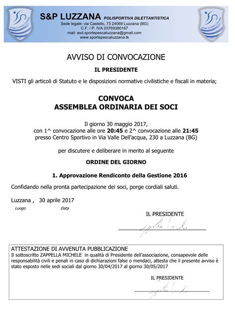 Convocazione Assemblea Dei Soci Del 30 Maggio 2017 S P LUZZANA