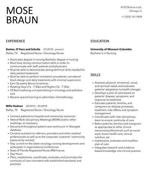 Registered Nurse Oncology Nurse Resume Samples Velvet Jobs