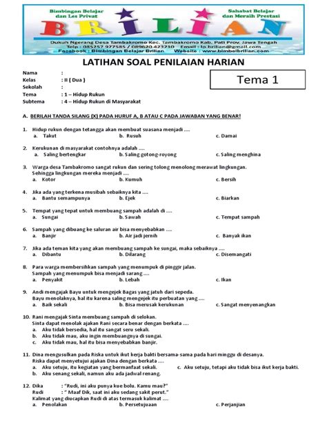 Soal K13 Kelas 2 Sd Tema 1 Subtema 4 Hidup Rukun Di Masyarakat Dan Kunci Jawaban Pdf Pdf