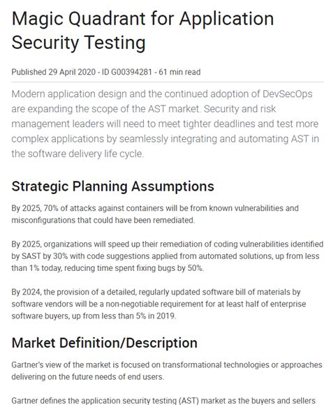 Magic Quadrant For Application Security Testing