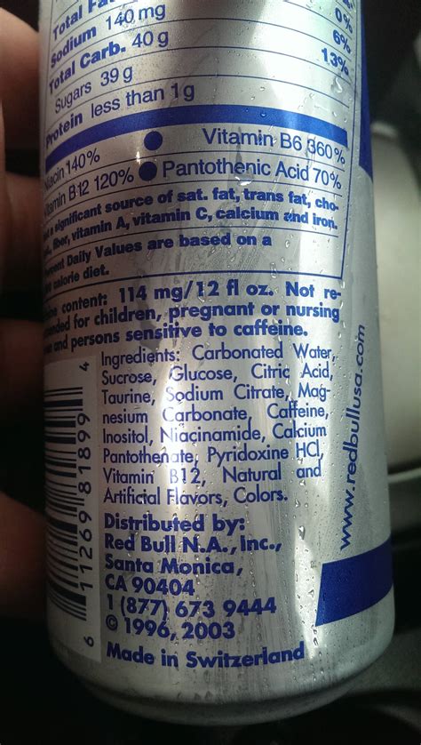 Red Bull Label Ingredients