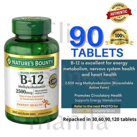 90 Tablets Natures Bounty Vitamin B 12 2500 Mcg Authentic Shopee Philippines