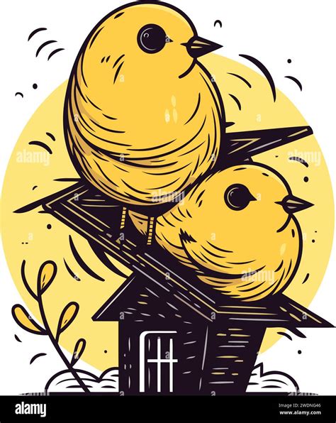 Vector Illustration Of Two Chicks In A Birdhouse Cartoon Style Stock Vector Image And Art Alamy