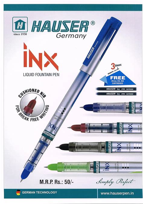 Amazon Hauser INX Fountain Pen With 2 Ink Cartridges Blue Pack Of