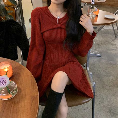 Loose Female Knit Dresses Sexy Winter Free Shipping Autumn Korean