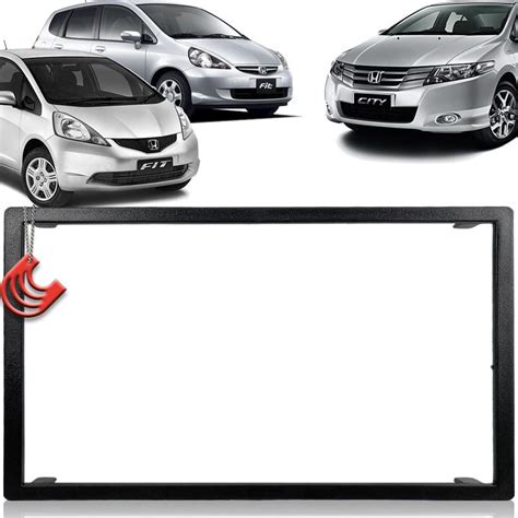 Moldura Painel Din Central Multimidia Dvd Mp Preta Honda Fit