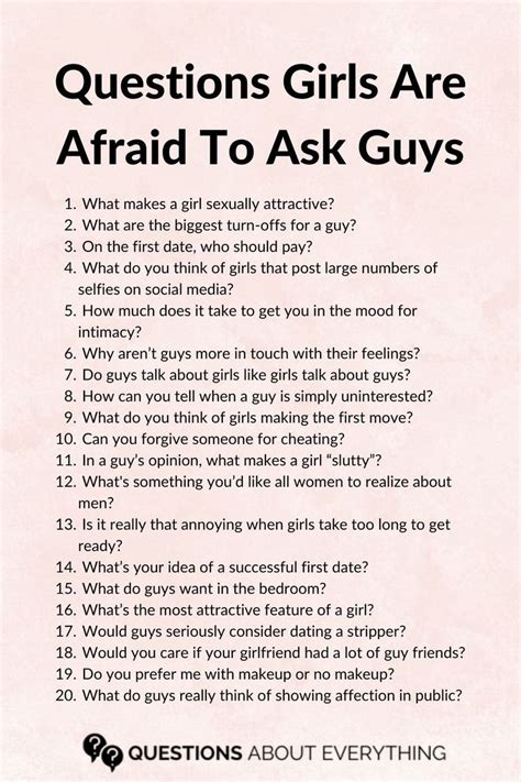 90 Questions Girls Are Afraid To Ask Guys Relationship Advice Fun