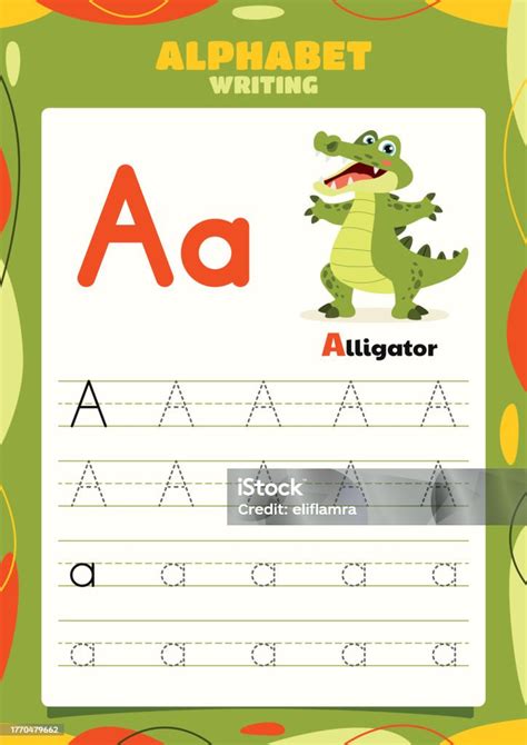 Alphabet Tracing Worksheet Template With Animal Stock Illustration