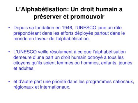 Ppt Promotion De Lalphab Tisation Dans Le Monde Le R Le De L