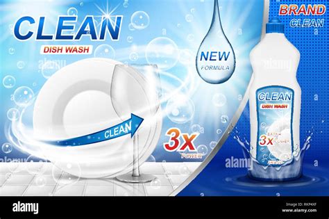 Dish Wash Soap Ads Realistic Plastic Dishwashing Packaging With Label Design Liquid Wash Soap