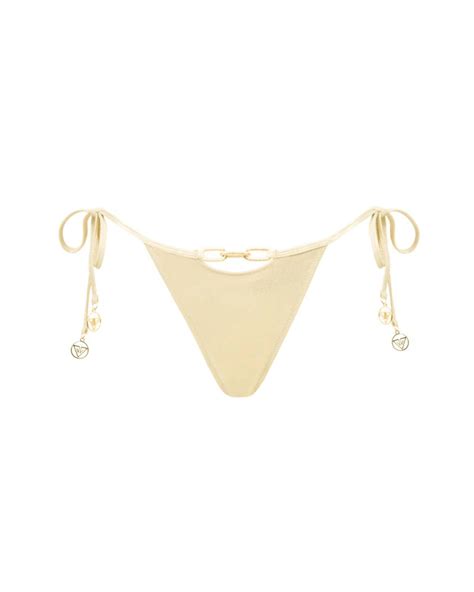 Nude Side Tie Thong Low Rise Bikini Bottom With Chain XS Vivien Vance