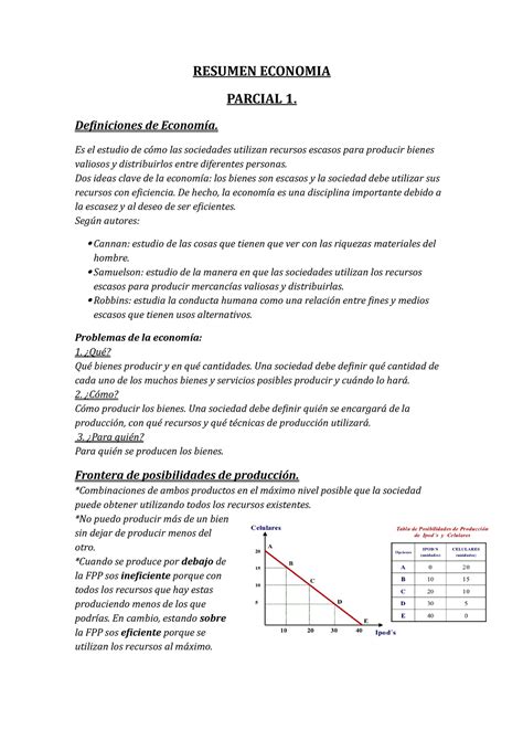 Resumen Economia Parcial Resumen Economia Parcial Definiciones