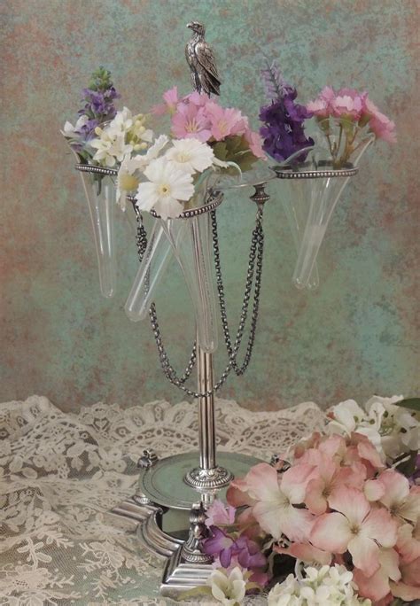 Antique Silver Plate Epergne Centerpiece With Bird Griffins Victorian Silver Plate And Glass