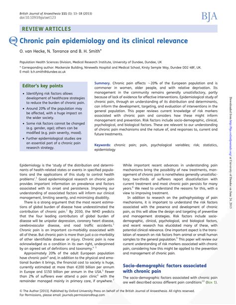 Pdf Chronic Pain Epidemiology And Its Clinical Relevance