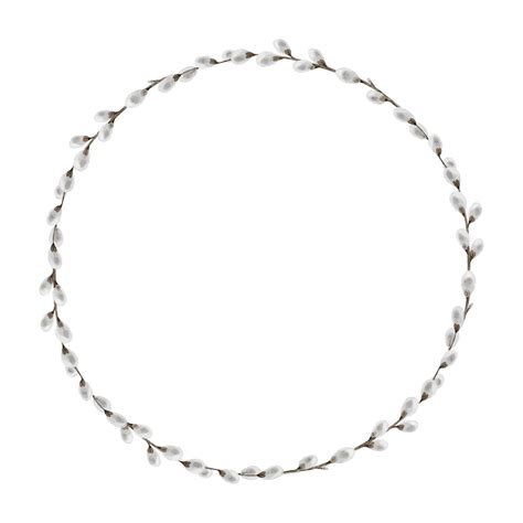Round Frame Of Pussy Willow Branches Eco Decoration Watercolor Illustration Template For Holy