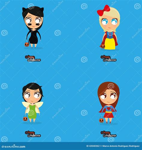 Set Of Cartoon Kids With Halloween Costumes Stock Photo | CartoonDealer ...