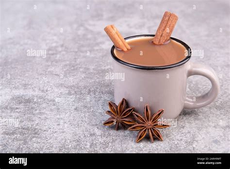 Coffee With Cinnoamon And Star Anise Hot Drink In The Winter Stock