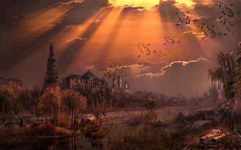 Sunbeam Ruins A Post Apocalyptic Hd Wallpaper