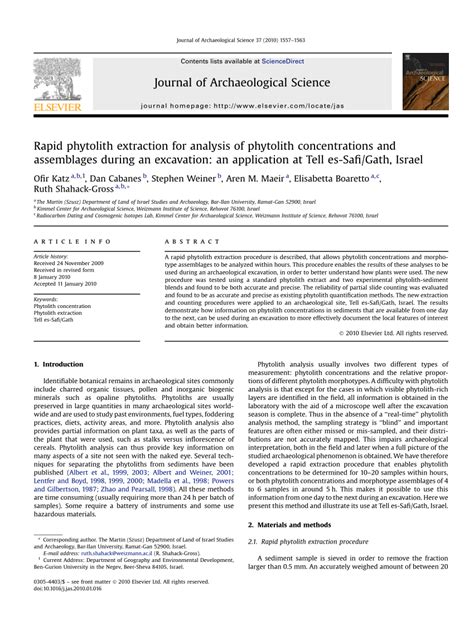 Pdf Rapid Phytolith Extraction For Analysis Of Phytolith Concentrations And Assemblages During