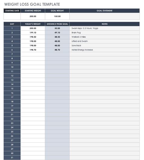 Goals Excel Template