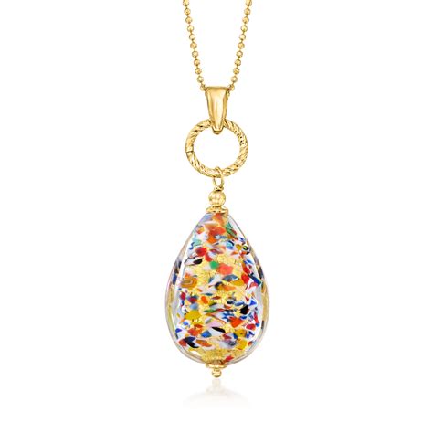 Ross Simons Italian Multicolored Murano Glass Teardrop Pendant Necklace