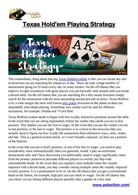 Texas Holdem Playing Strategy by Sarbajit Banerjee - Issuu