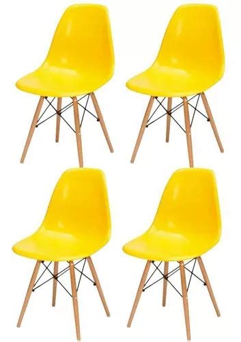 Kit 04 Cadeiras Decorativas Eiffel Charles Eames F03 Amarelo Pés de