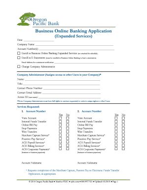 Fillable Online Business Online Banking Application Expanded Services