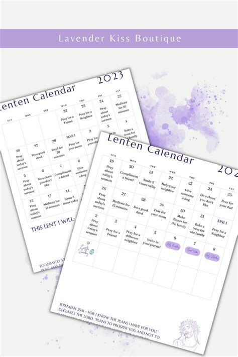 Lenten Calendar Printable Lenten Prayer Calendar Easter Countdown