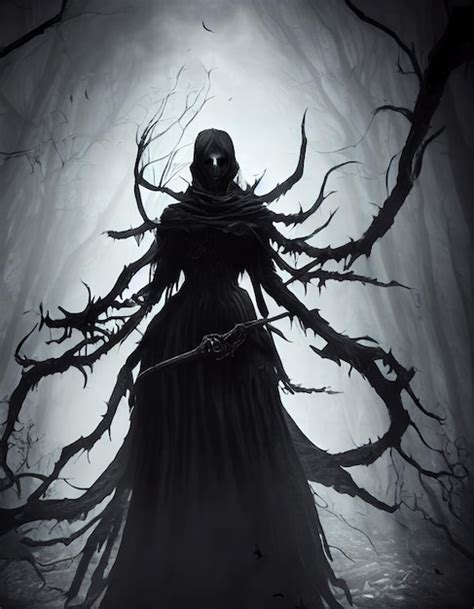 Мистический демонический воин с шипастыми щупальцами в концепт-арте ...