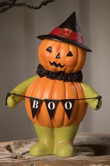 Bethany Lowe Boo Pumpkin Head Witch Halloween Figurine Hooked On