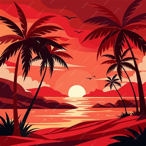 A Sunset With Palm Trees And A Sunset In The Background Premium Ai