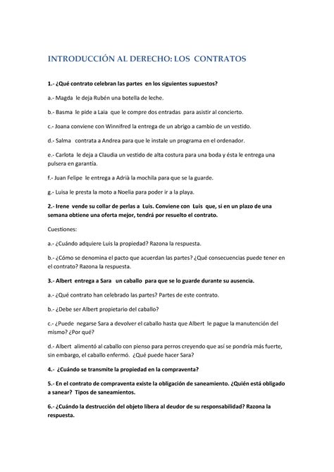 Cuestionario contratos INTRODUCCIÓN AL DERECHO LOS CONTRATOS 1